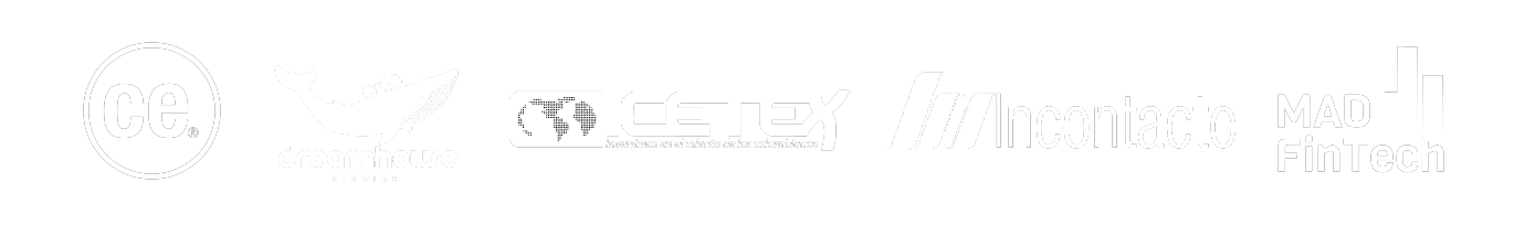 Logos en blanco de Comunicaciones Efectivas e Incontacto, marcas que patrocinan Escuela de Verano 2025